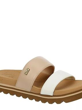 NWT Reef Banded Horizon Hi Platform Slide Sandal in Beige and White